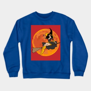 Flying Witch On A Broomstick With A Hat Crewneck Sweatshirt